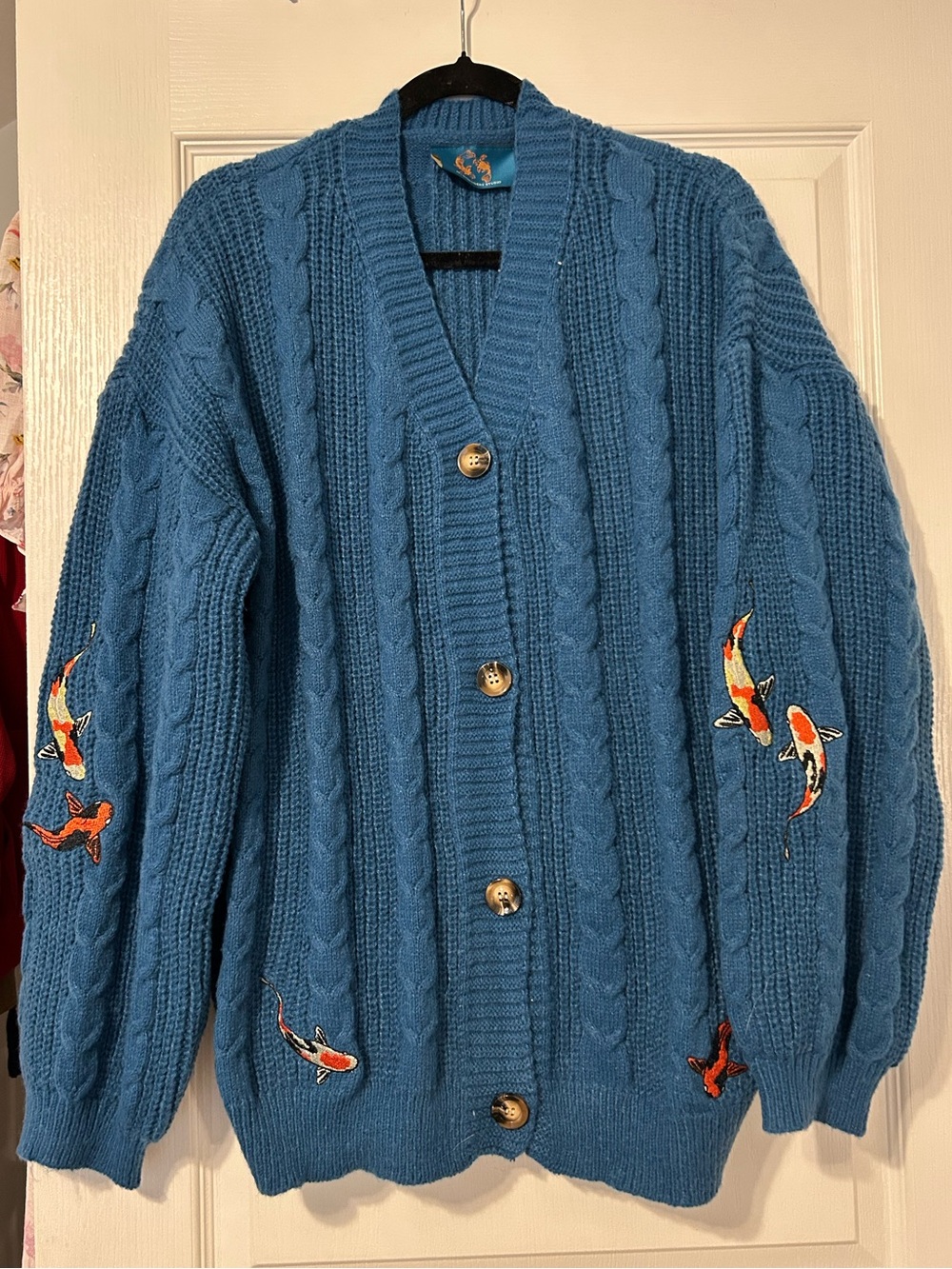 Taylor Swift Inspired Speak Now Blue Koi Fish Cable Knit Cardigan Sweater